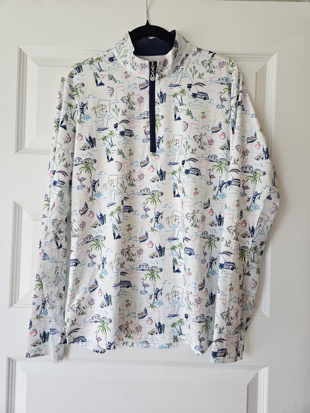 Womens White Tropical Print Golf Quarter Zip Top From SanSoleil